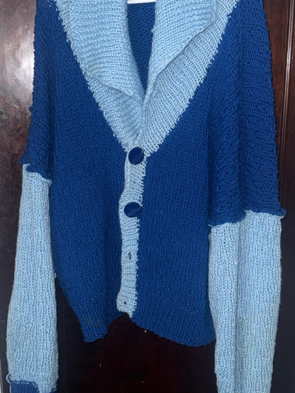 Two-Tone Blue Chunky Hand Knitted Cardigan